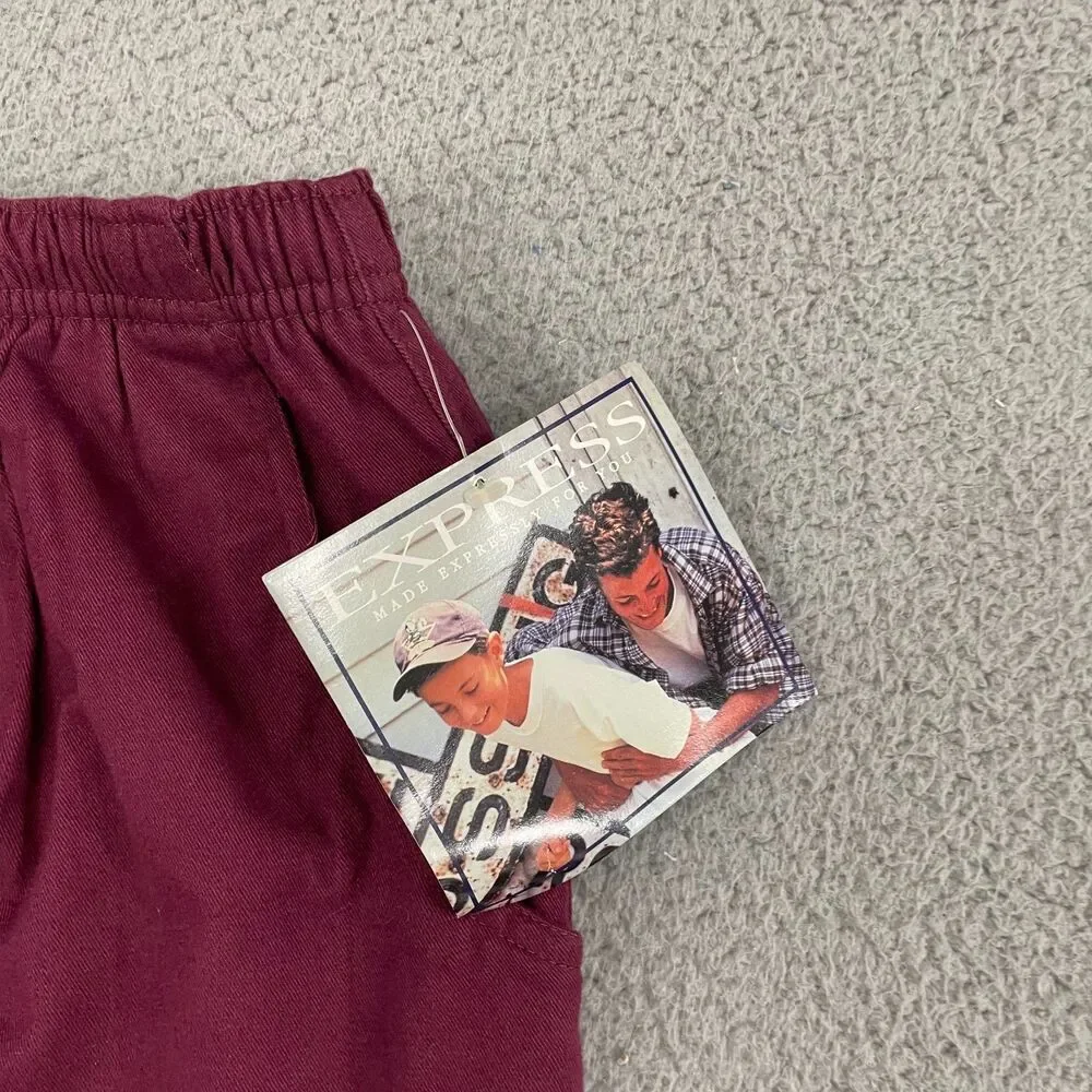 Vintage Express Chino Shorts Men‎ M Burgundy 90s Skater Drawstring NWT